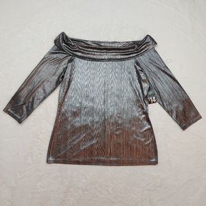 City Streets Black Silver Metallic Off Shoulder Blouse Top Size L